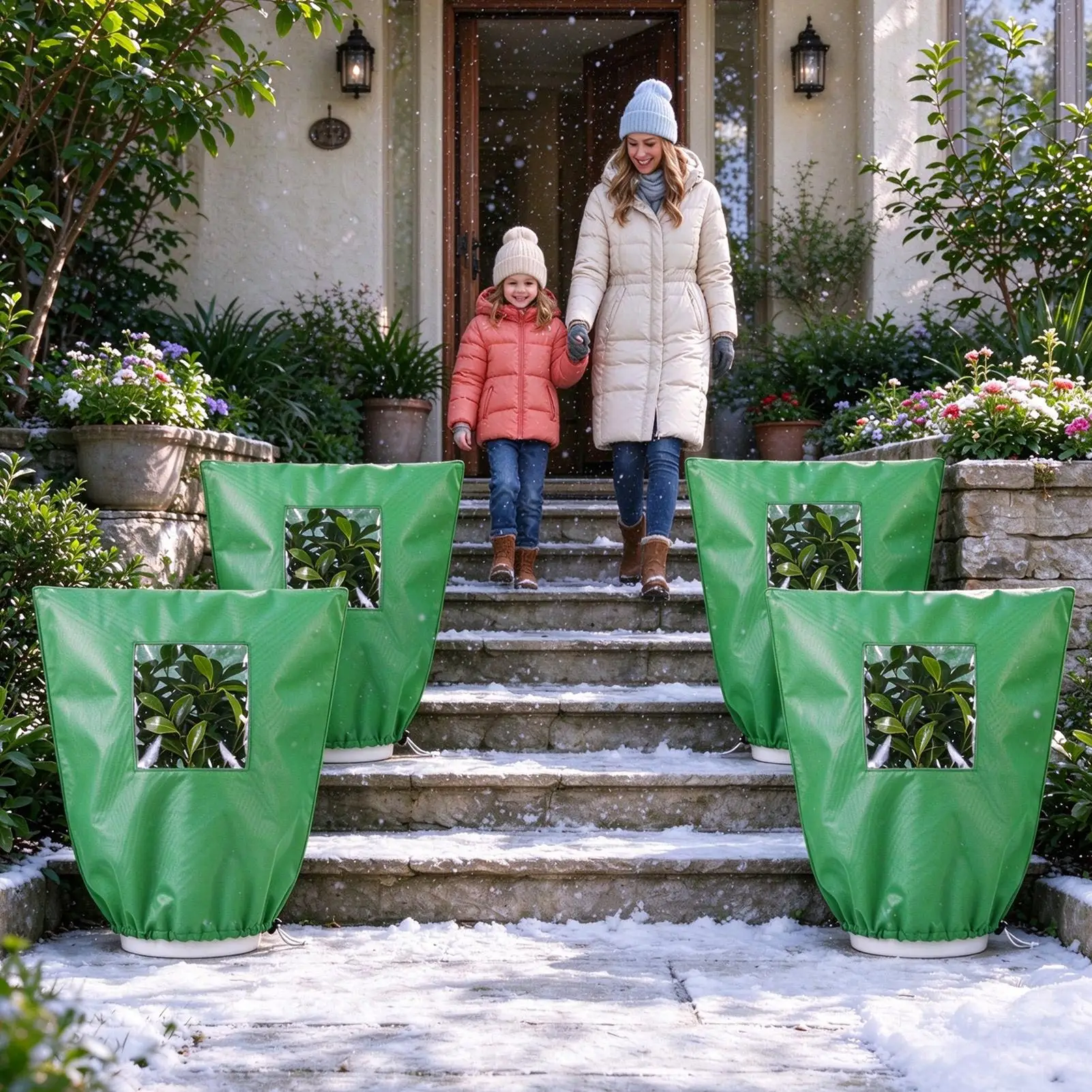 Non-woven Plant Frost Protection Cover View Window Breathable Anti-Frost Cover Cold Resistant with Zipper Drawstring Tree Cover