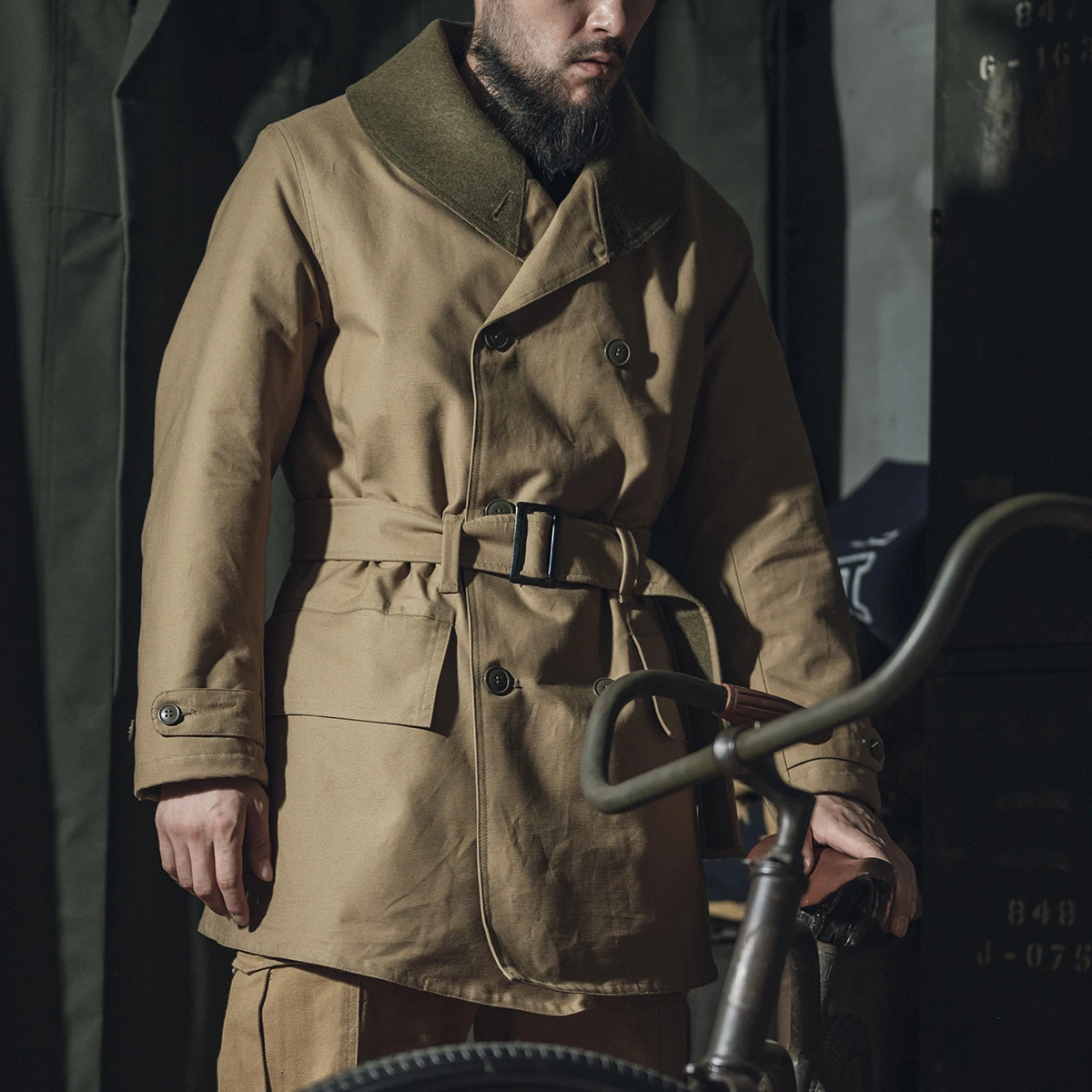 

Red Bronson M938 Mainaw Long Woolen Coat Men's Sle Retro Dog Bronson Faion Urban Youth Winter Coat Double Breasted