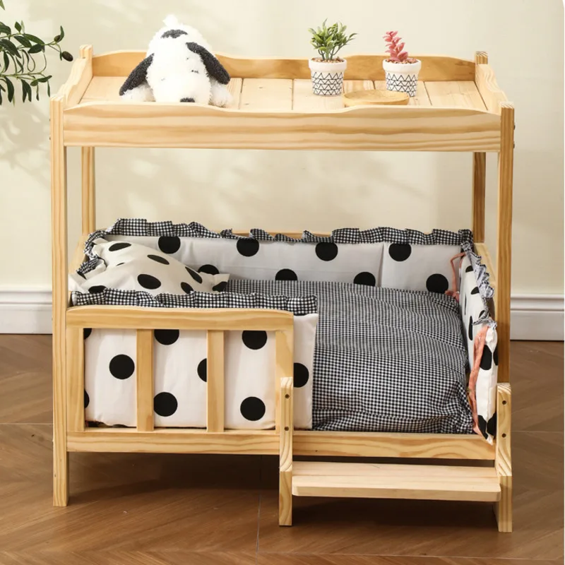 2-Layer Solid Wood Princess Bed for Pets Universal Cat and Dog Supplies Comfortable Breathable Nest Convenient Climbing Ladder