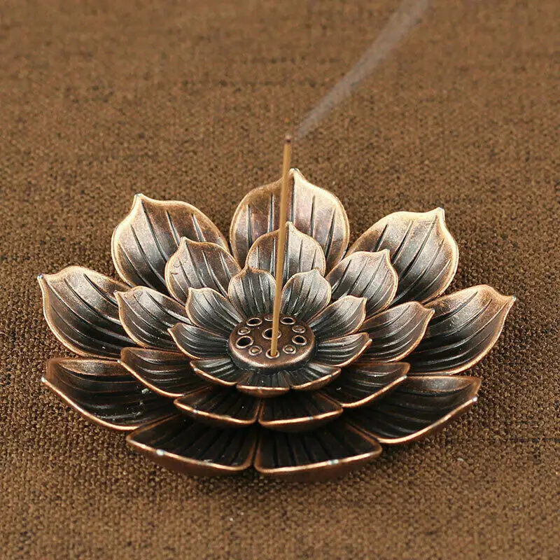 3 In1 Incense Stick Holder Alloy Lotus Line Incense Burner Yoga Sage Sandalwood Coil Base Bronze Crafs Home Decor Christmas Gift