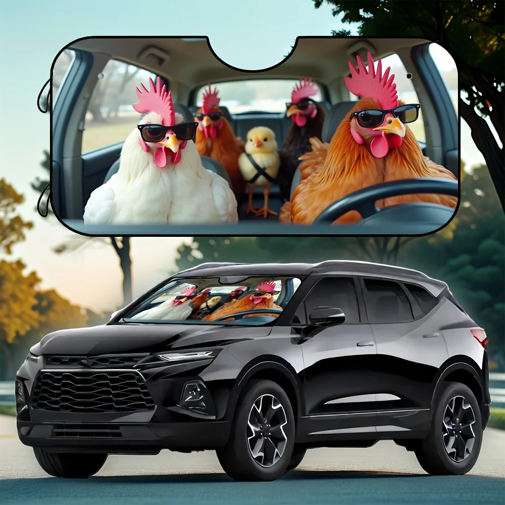 

1pc Chicken Family Dog Sun Shade - Foldable UV Blocking Design, Reflective Fabric Cools Interior, Lightweight & Portable For Car