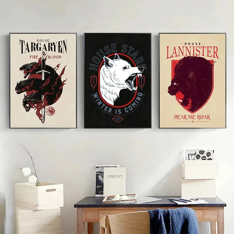 الحديثة القرون الوسطى T-Thrones سلسلة اللعبة الملصقات والمطبوعات قماش الطباعة جدار صورة فنية لغرفة المعيشة ديكور المنزل