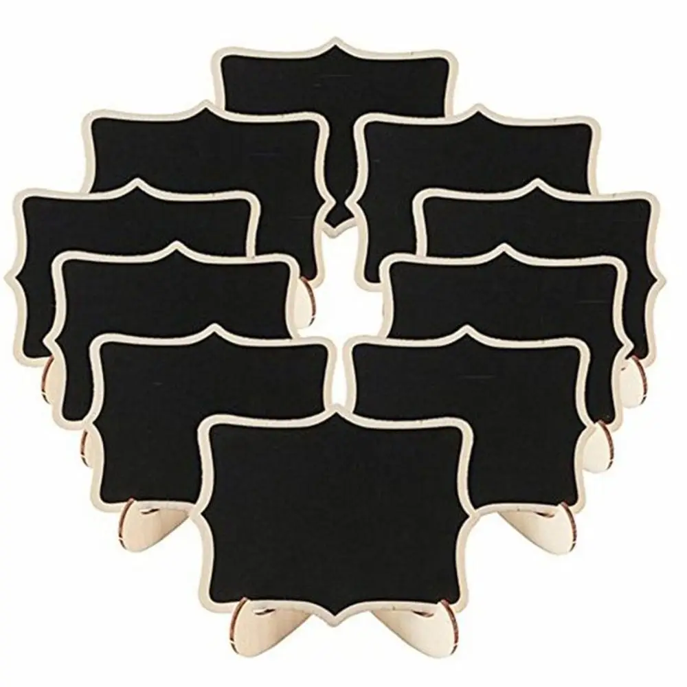 10pcs Mini Lace Shape Message Board Memo Props Easel Stand Chalkboard Signs Wooden Black Writing Board Wedding Party