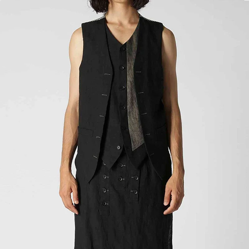 

YOJI OOAK dark original design splicing layer V-neck clip single-breasted double vest top