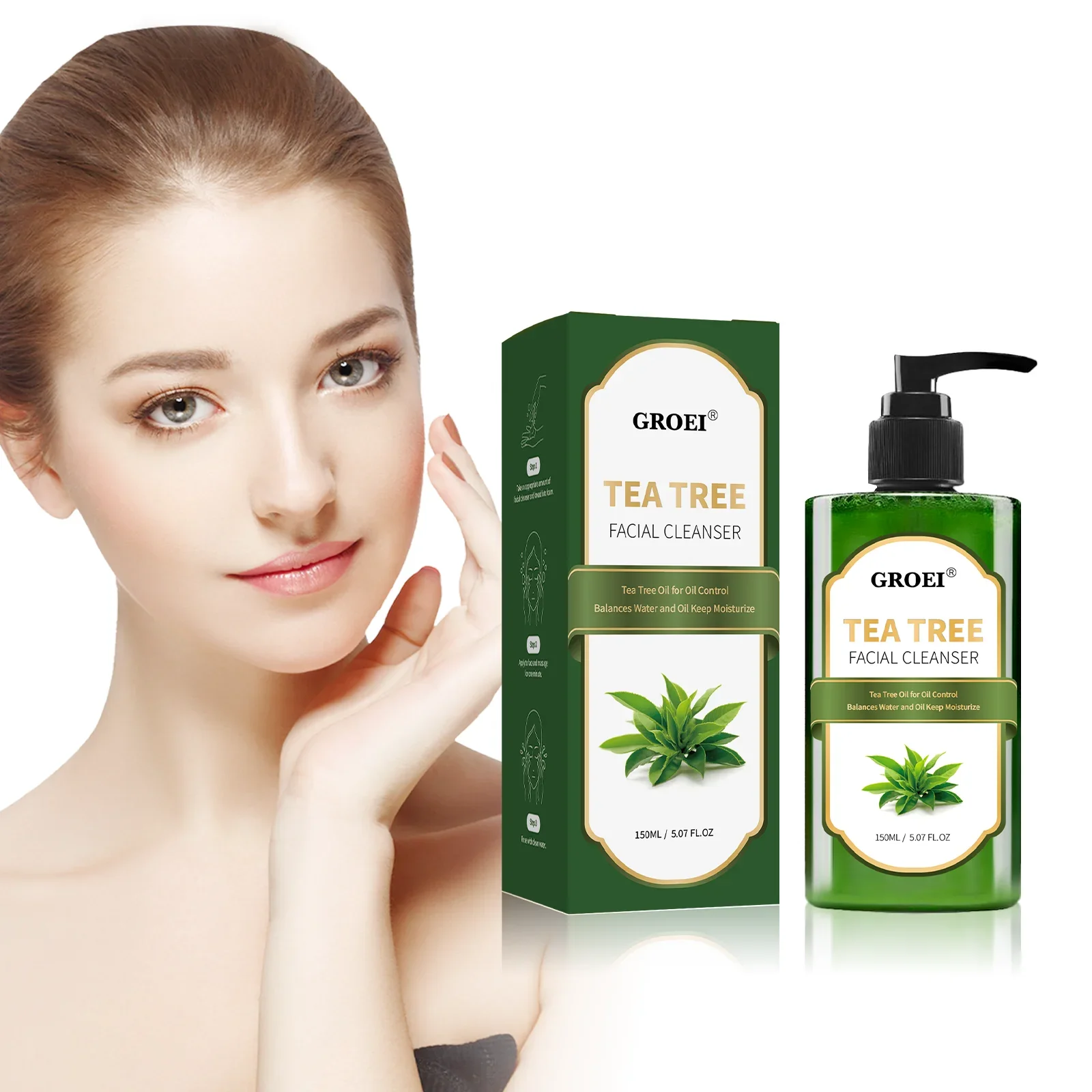 GROEI Tea Tree Facial Cleanser 150ml Deep Cleansing, Hydrating, Oil Control & Pore Tightening for Smooth Skin