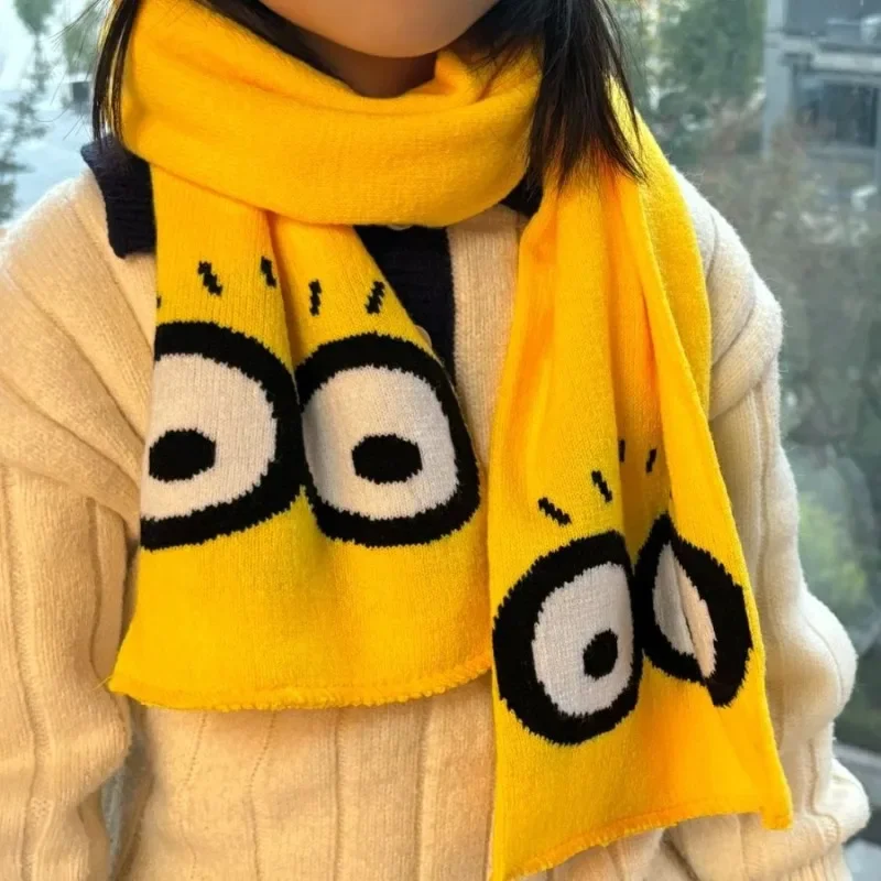 2Pcs Minionsed Winter Knitted Wool Hats Warm Ear Protection Beanie Cute Hat Gloves Scarf Set Outdoor Ski & School Commute Therma view 2