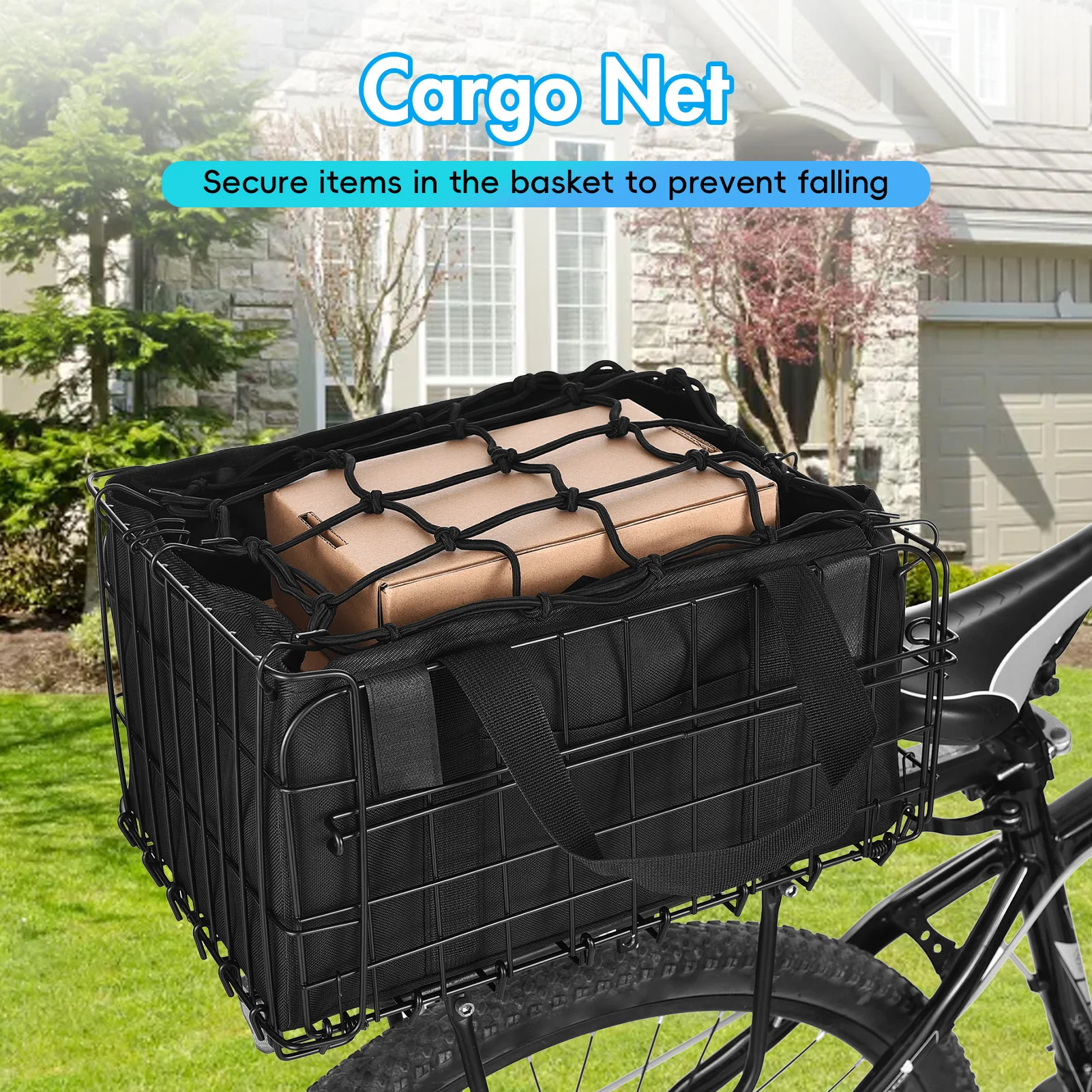 

Rear Bike Basket 60L with Removable Liner Bag Rain Cover Net Bag Quick Release Metal for Carrying Dogs Pets Fruit Grocery