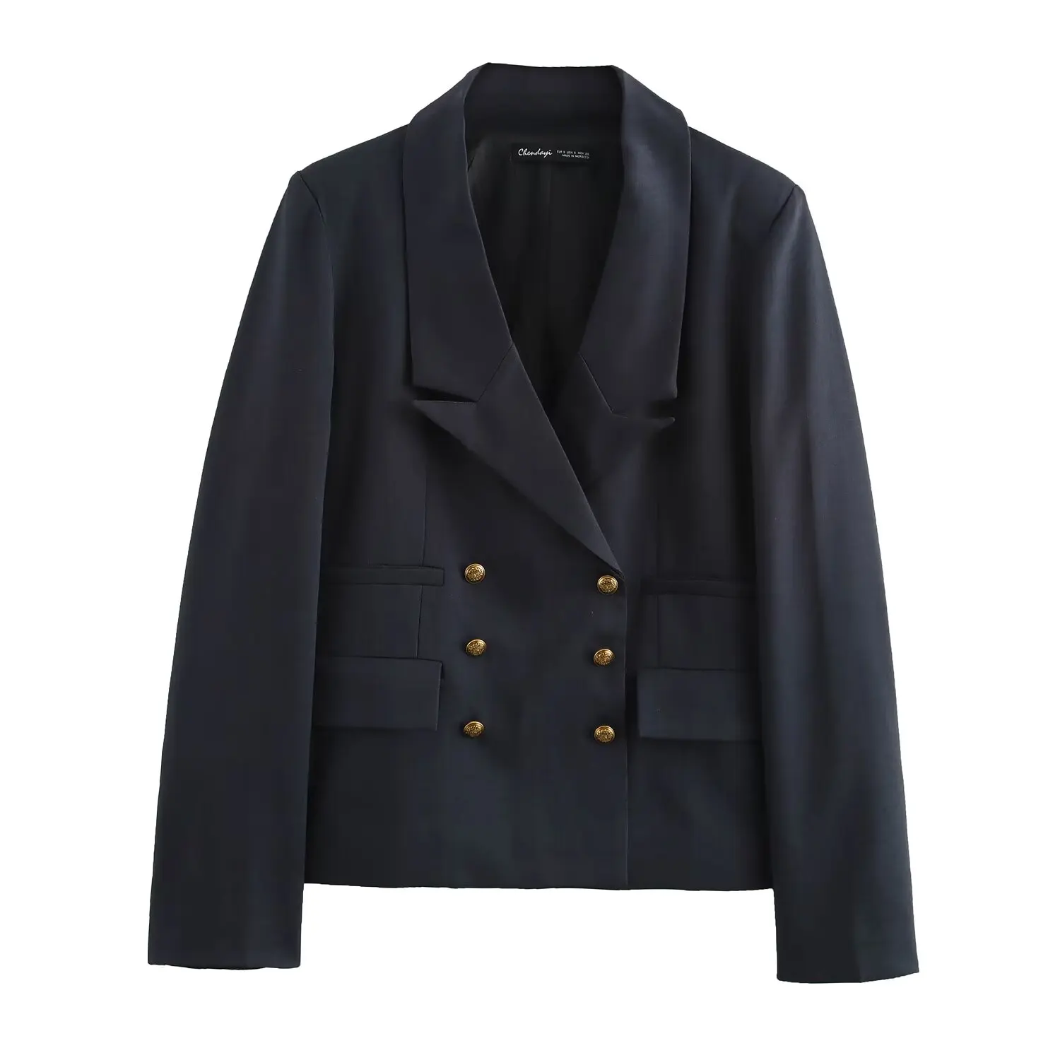 TRAF chaqueta cruzada mujer otoño Oficina señora mezcla botón decoración Blazer mujer Chic prendas de vestir chaqueta femenina