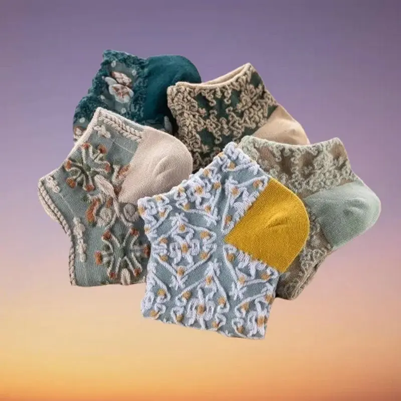 Chaussettes de dehors Polyvalentes et Décontractées pour Femme, Basse Chic Alberoise Rétro, Bateau de Haute Qualité, Nouvelle Collection 2024, 5 Paires