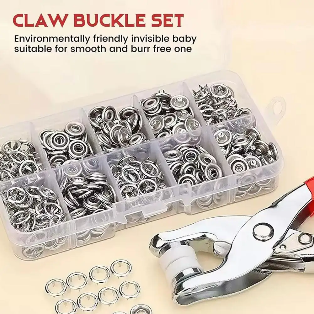 100pcs Button Kit With Hand Pressure Pliers Storage Box For DIY Crafts Clothes Hats Five Claw Buckle Installation Tool