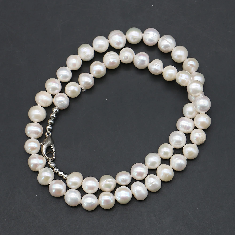 

Exquisite Baroque-style White Textured Freshwater Pearl Clasp Extender Chain Adjustable Necklace Jewelry Accessories Gifts