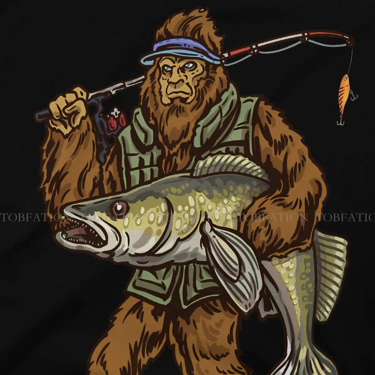 Fisherman Walleye Fishing Bigfoot Hunter Tshirt Classic Alternative Men's Tshirts Tops Loose Cotton O-Neck T Shirt