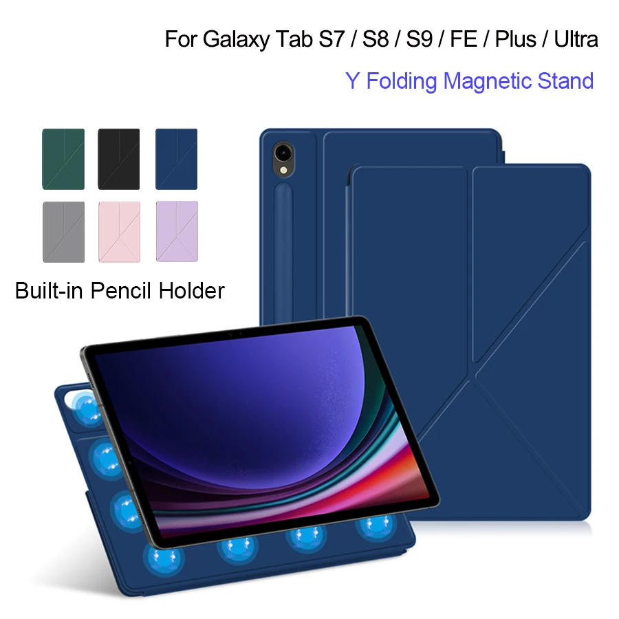 Magnetic Case For Samsung Galaxy Tab S9 FE S7 S8 Plus S7FE S9+ S8 Ultra Multi-folding Stand Tablet Cover Built-in Pencil Holder