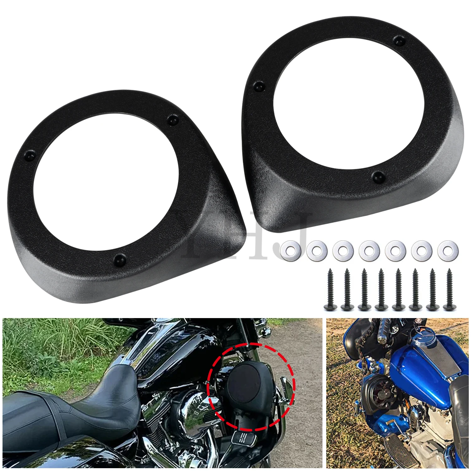 

6.5" Vented Lower Fairing Motorcycle Speaker Adapter Pods For Harley Touring Road King Electra Street Glide 1997-2014 Black