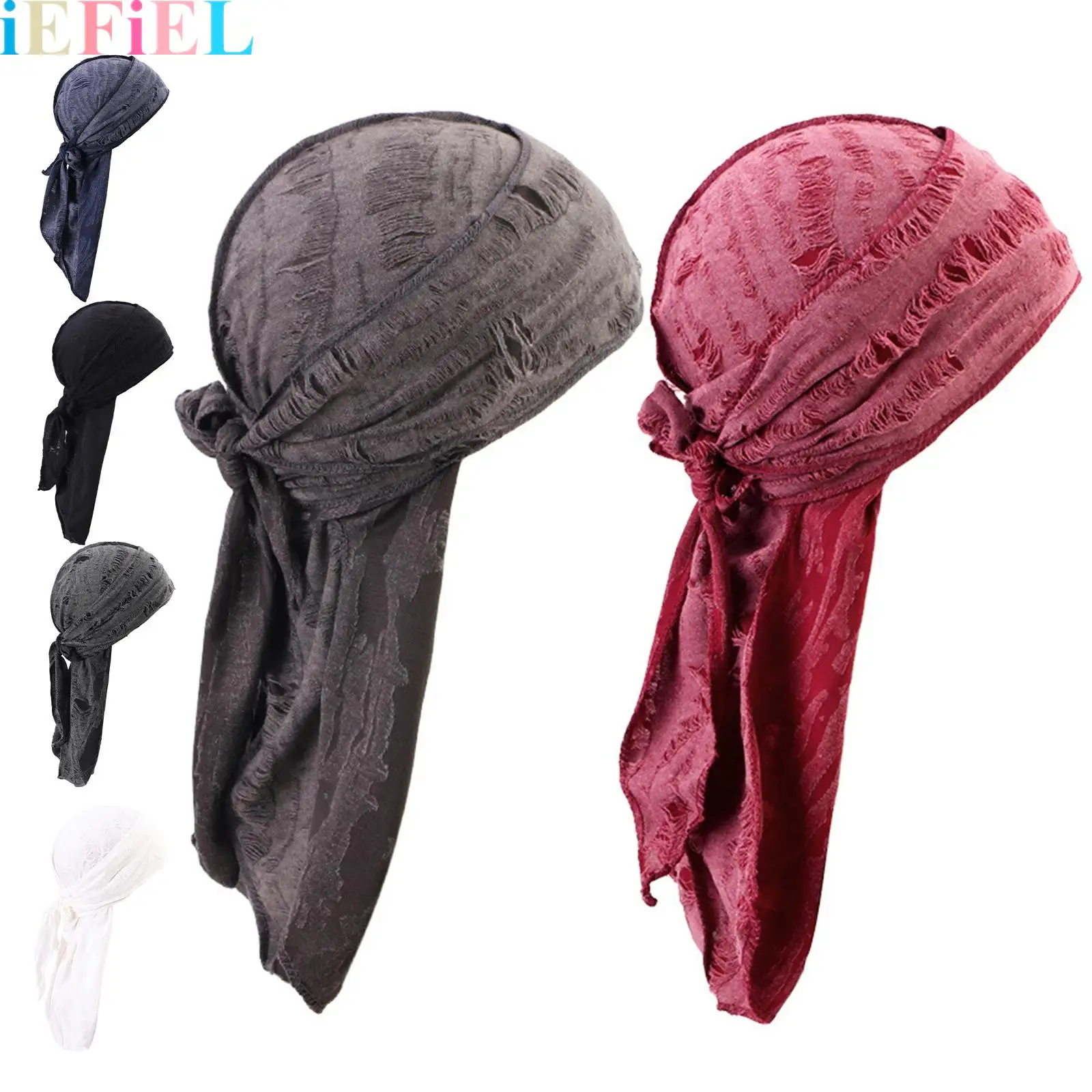 

Retro Perforated Hat Headscarf Cotton Pirate Skull Cap Hat Tie-Up Hat Bandana Head Wrap for Men Women