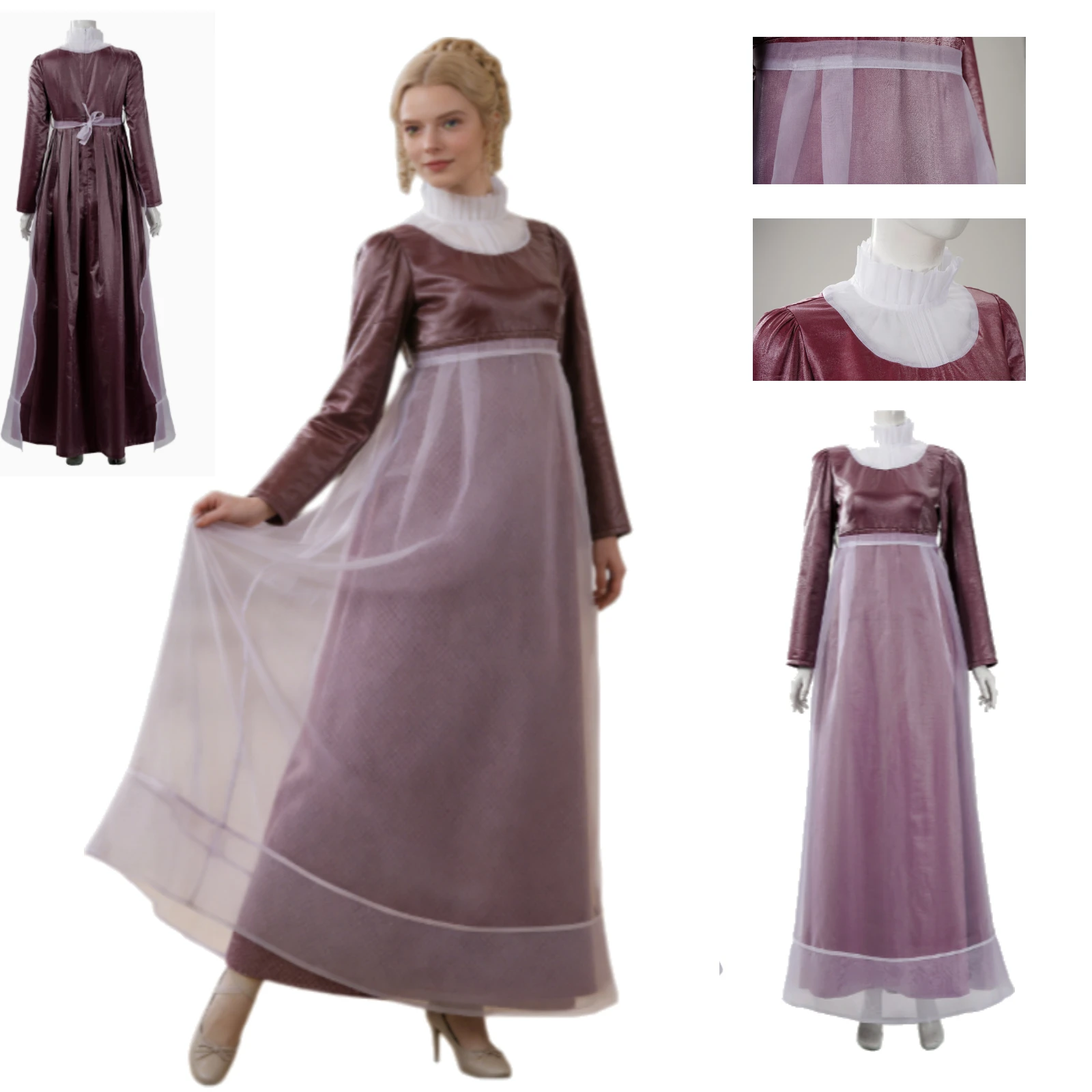 

Sophie Cosplay Costume Deep Purple Medieval Maid Dress Vintage Dress Tulle Skirt Overlay Set for Women Halloween Party Dress