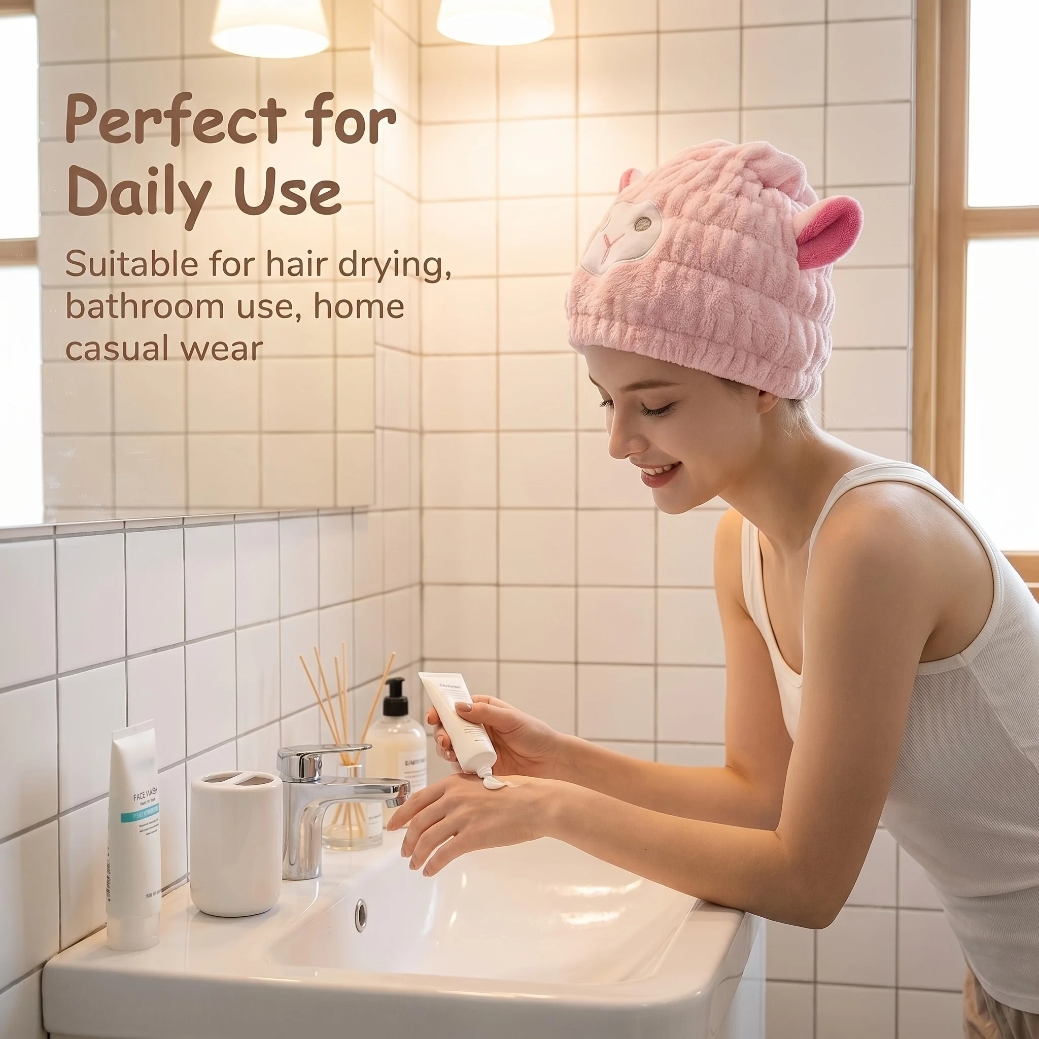 Cute Lamb Shape Coral Fleece Quick Hair Towel Women Thick Absorbent Wrap Towel Bathroom Home Use After Shampoo Drying Accessory