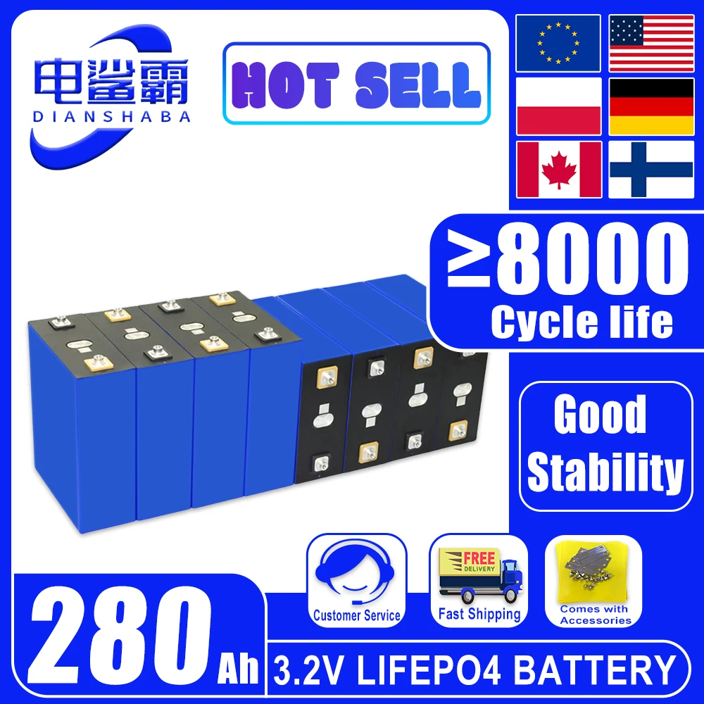 

3.2V 280Ah Battery Brand New Grade A Lithium Iron Phosphate Rechargeable Battery suitable RV EV Golf Cart Solar 8000 Cycles No