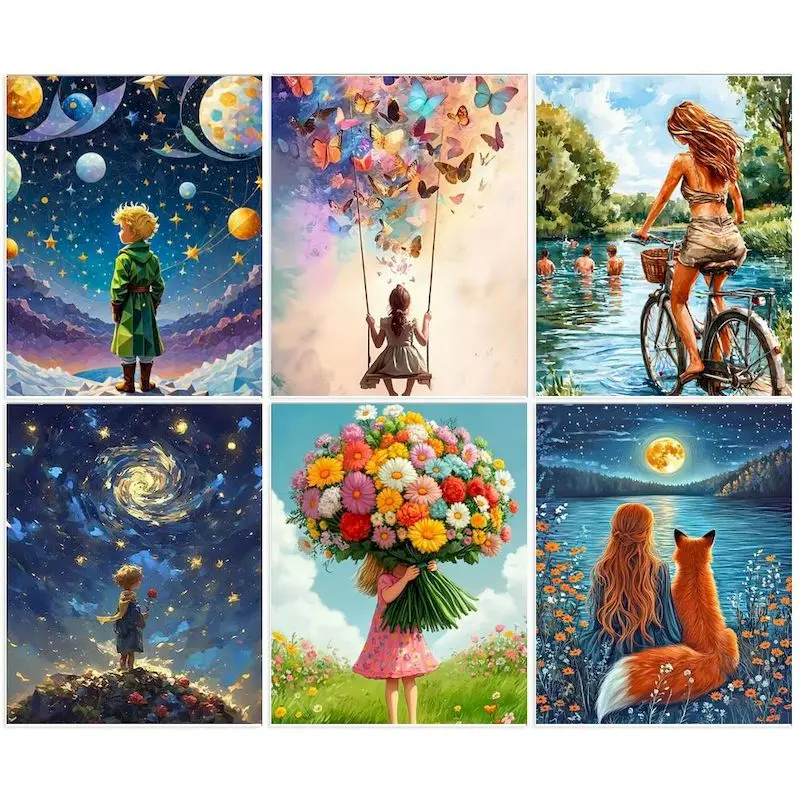 

GATYZTORY 40x50cm Painting By Numbers Girl Scenery DIY Frame Pictures By Number Moon Lake Paint On Canvas Home Decoration