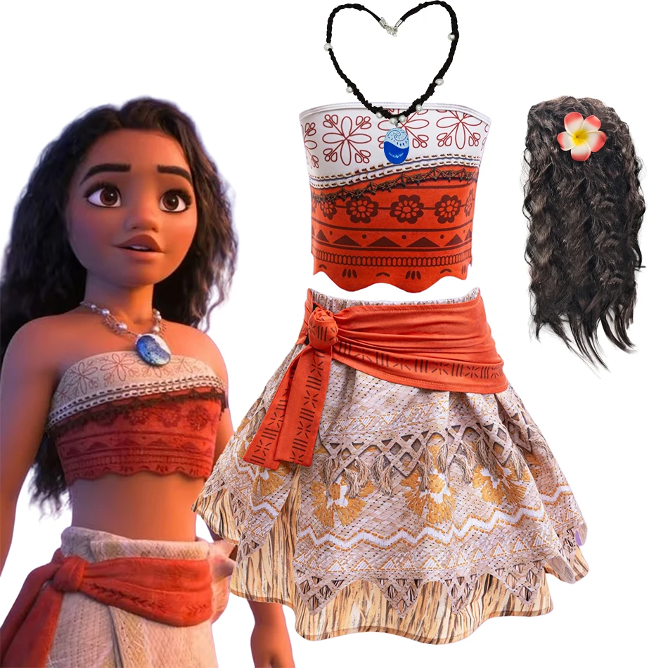 Moana Cosplay Dress For Girl New Little Girl Two Piece Suit Children Geometric Print Clothes Halloween Carnival Outfit Moana