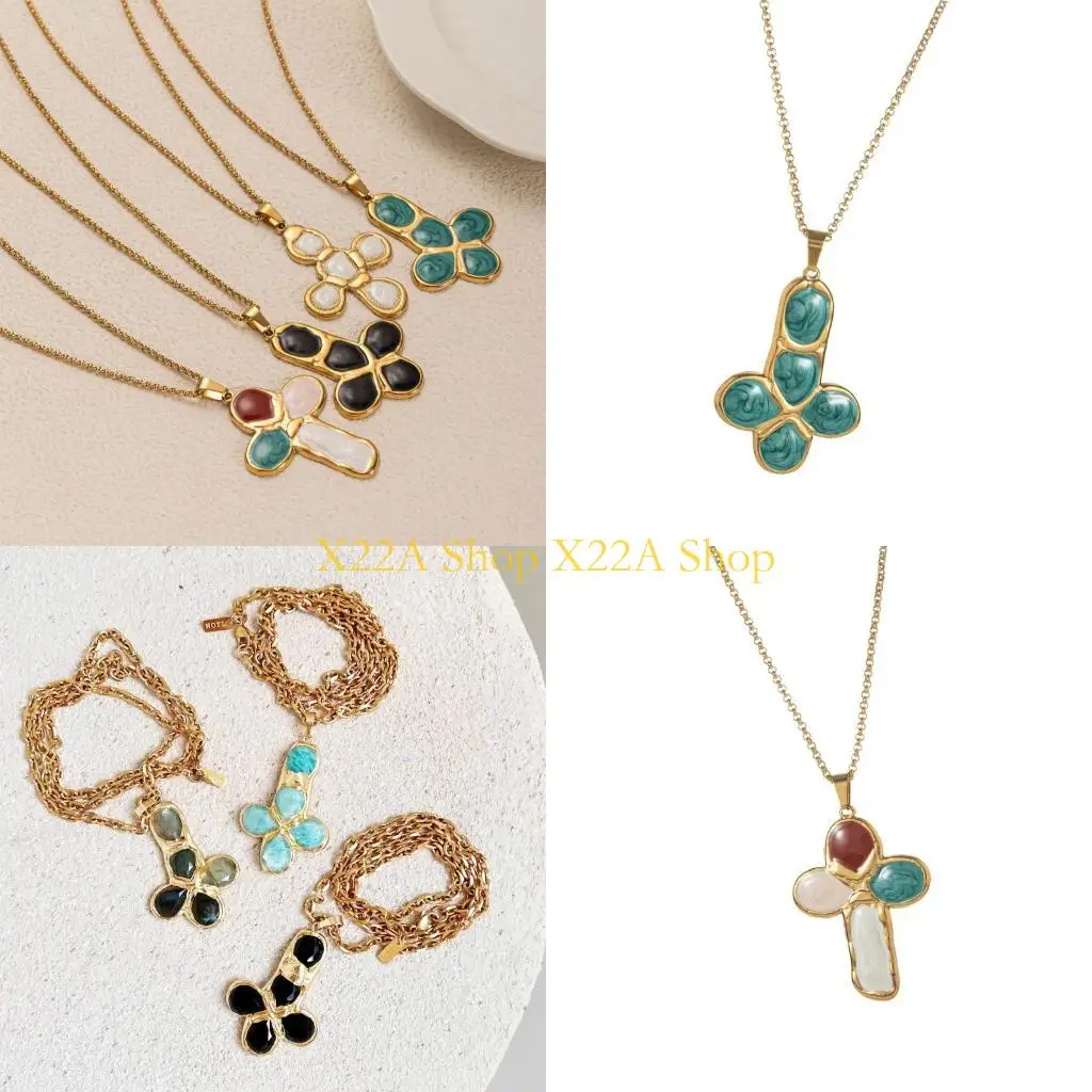 Unique Stylish Crucifix Necklace With Oil Drip Finish Feature Adjustable Jewelry Piece
