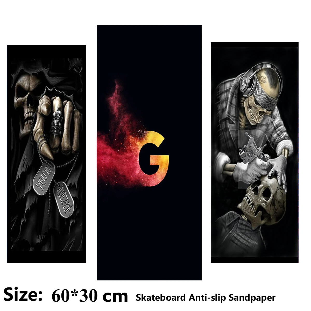 

Dark-themed Skull Horror Pattern Electric Scooter Anti-slip Sticker Sandpaper Skateboard Grip Tape Sheet 60*30cm