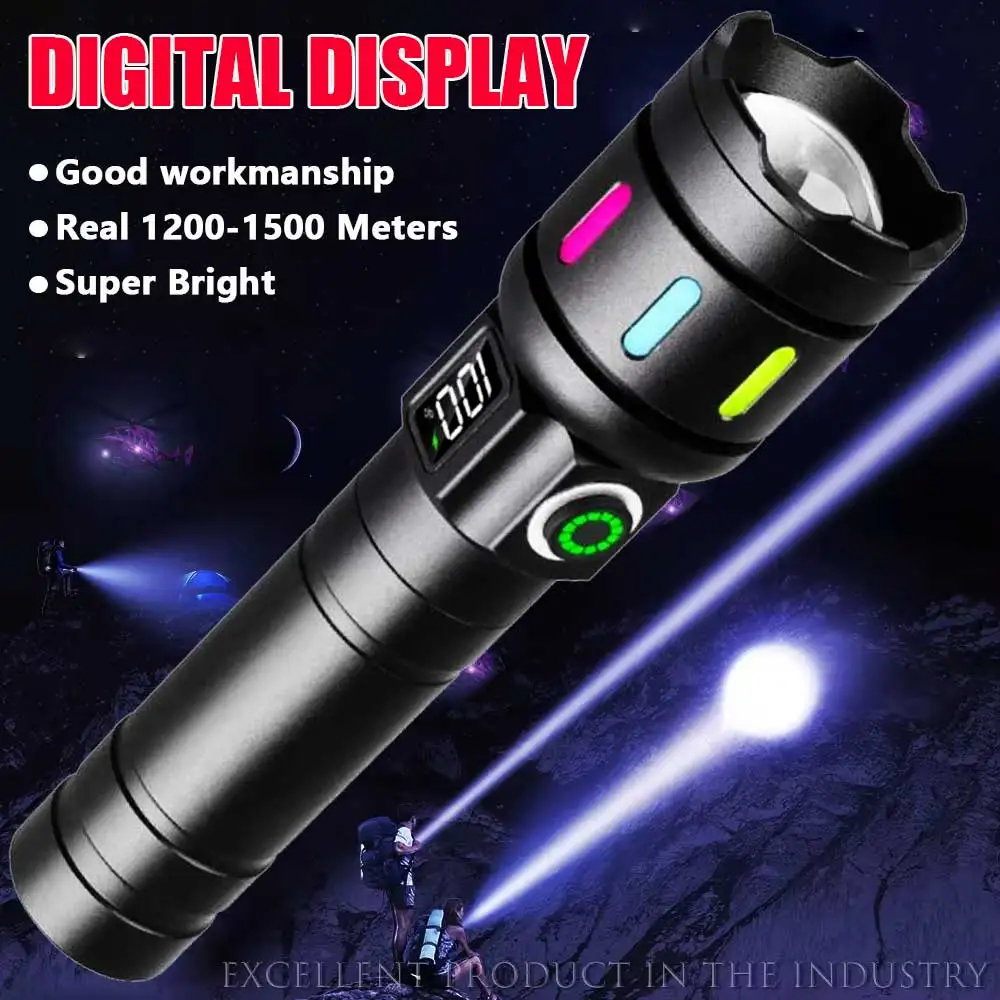 

9900LM Power Display Aluminium Alloy Flashlight Telescopic Zoom Long-distance Portable Lighting Tactical Lantern Camping Light