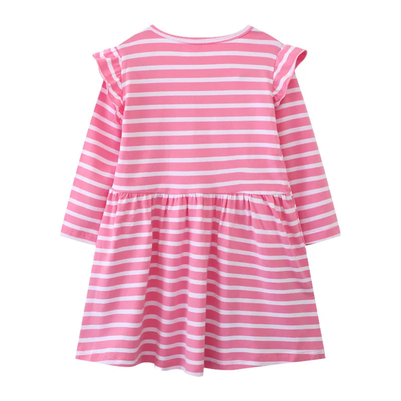 Jumping Meters Princess Girls Bunny Striped Long Sleeve Dress 2-7T Autumn Spring Lovely Baby Girls Party Costume Kids Frocks