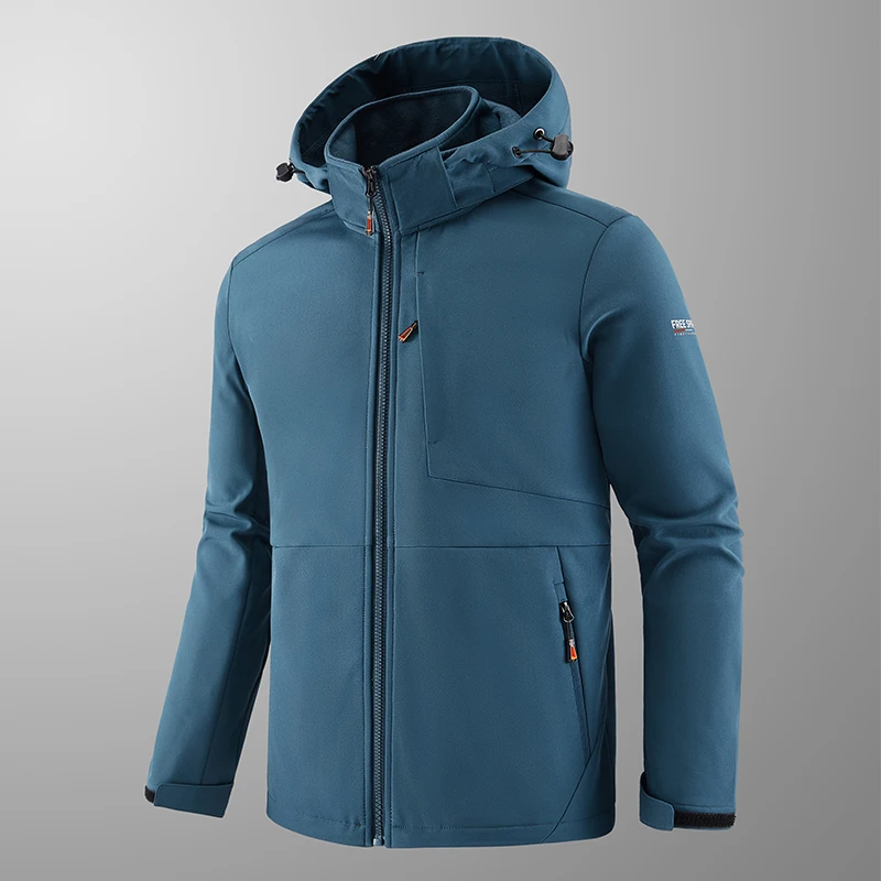 Autumn Men Windproof Outdoor Fleece Jackets Coat Man Detachable Hat Sport Jogger Jacket Man Outwear Camp Hike Windbreaker Jacket