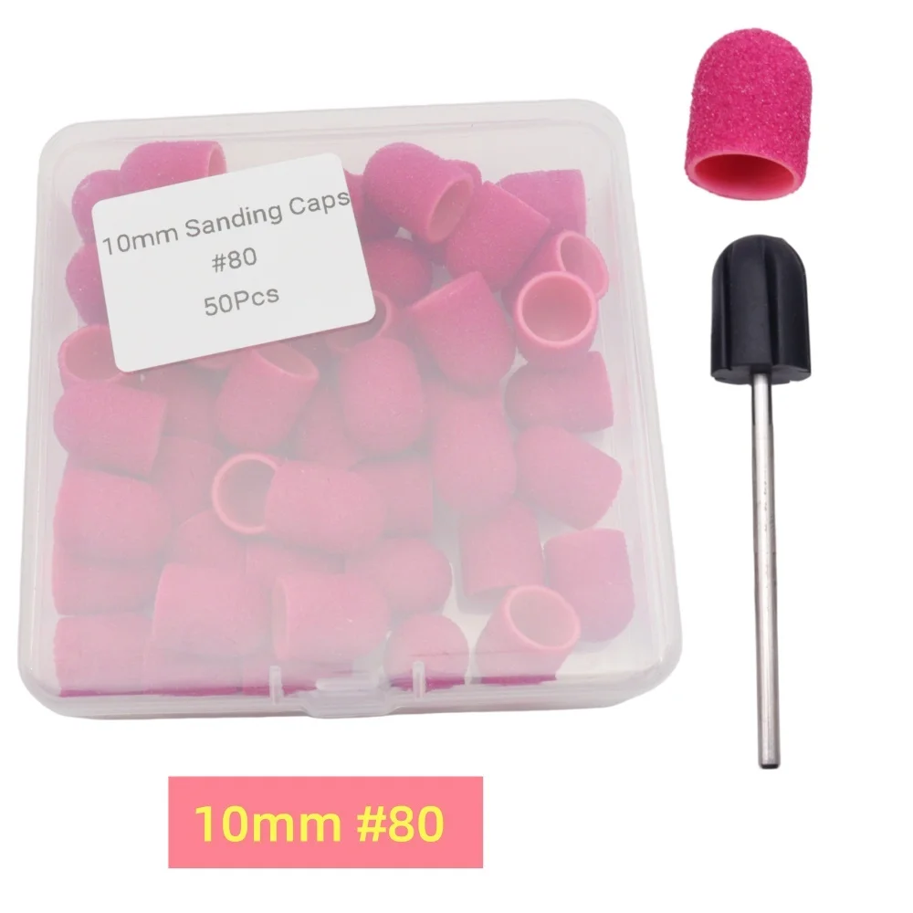 50 stuks nagelboor-schuurkappen met mandrel, 4 maten 5-13 mm, voor manicure, pedicure en eeltverwijderaar