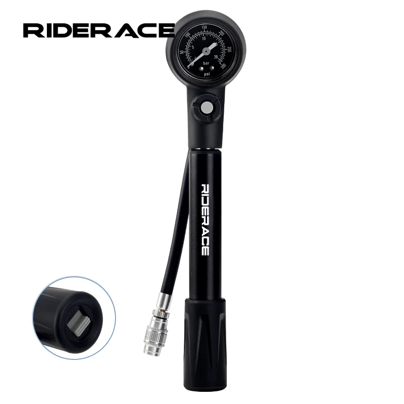 RIDERACE Bicycle Shock Pump 300psi Suspension Air Pump With Pressure Gauge Schrader Presta Valve AV FV Bike Fork Inflator HV/HP
