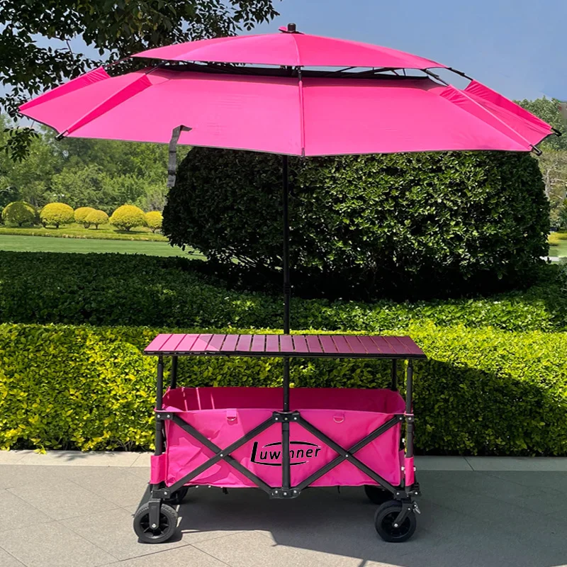 Parasol Foldable Dining Cart for Camping Fishing Picnics Snack Carts  Camping Wagon Large Table Camping Handcart