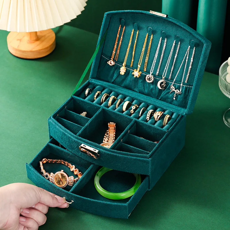 

Women's Velvet Jewelry Storage Box Multi Layer Organizer with Compartments for Necklaces Earrings Rings Gift Box
