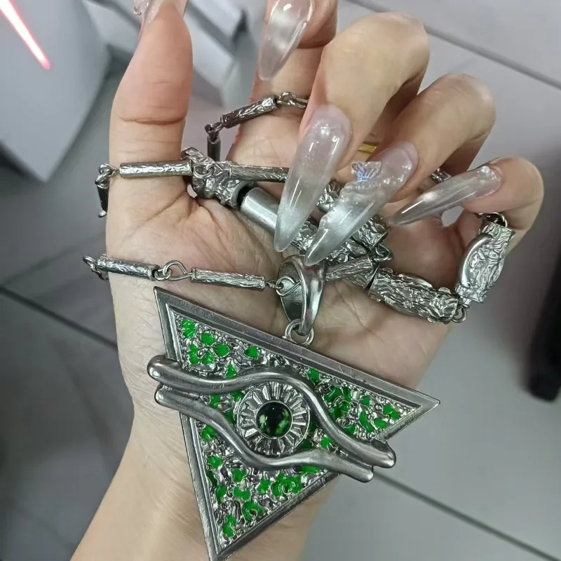 

Anime Accessories Stone Bling Iced Out Egypt Eye Triangle Pendant AND Necklace for Men Rapper Jewelry Punk Casual Style