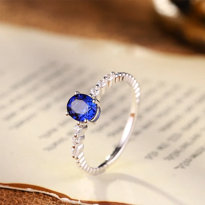 

925 Silver 1 Carat Cultivated Royal Sapphire Ring Luxury Minimalist Versatile Ring for Women