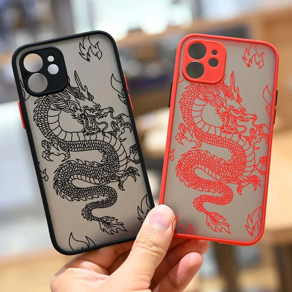 COOL Dragon Matte Shockproof Phone Case for iPhone 15 16 13 12 11 14 Pro XS Max XR 7 8 Plus Mini SE Crystal Clear Hard Cover Bag