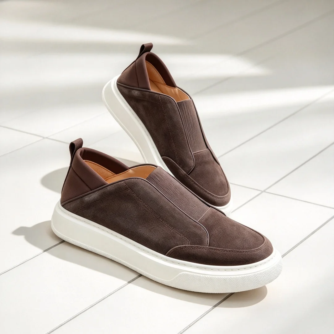 Luxury Brand Men's Casual Athletic Shoes Handcrafted Slip-ons Outdoor Commuter Shoes Premium Cowhide Upper Minimalist Stylish