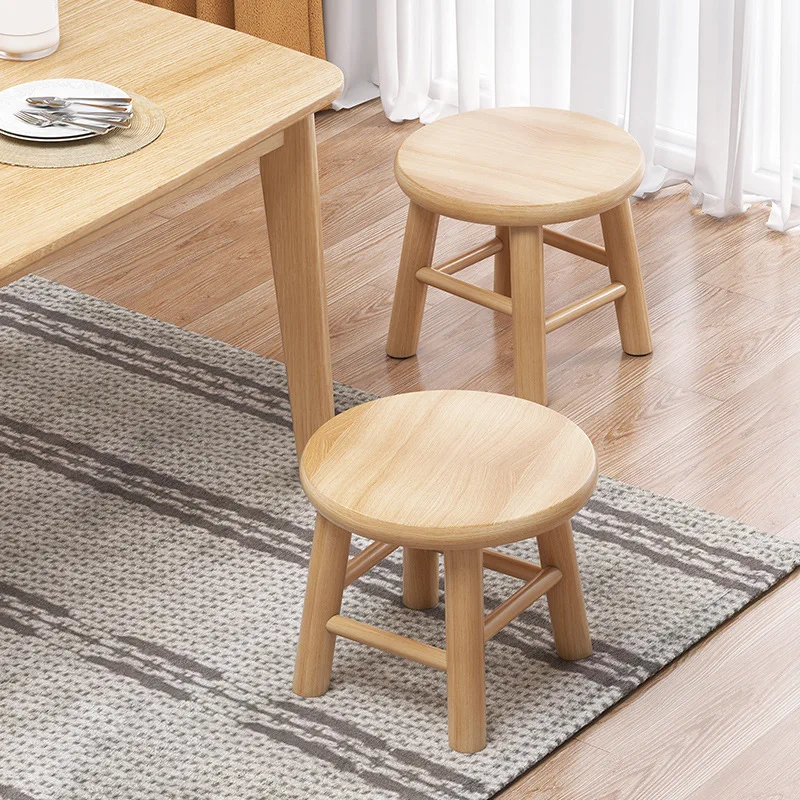 

Household Solid Wood Thickened Square Round Stool Living Room Sofa Stool Can Be Stacked Square Stool Non-Slip Durable Bench