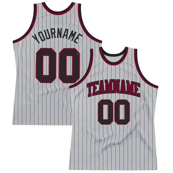 Custom 3D Print Team Name e Number Basketball Vest, Gray e Black Pinstripe, Authentic Game, Practice Clothes for Adult and Youth