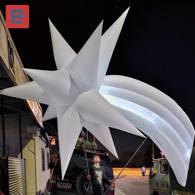 نجوم قابلة للنفخ، دعائم موكب عيد الميلاد، نجوم بيضاء قابلة للنفخ مع أضواء، إضاءة ديكور العرض، أداء الشارع #2