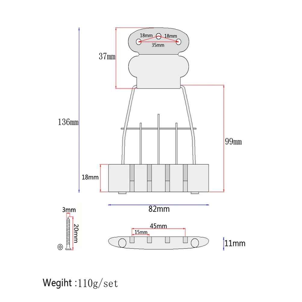 

4 String Plated Steel Zinc Alloy Replacement For 15Mm Spacing Compatible With Guitar Tailpiece