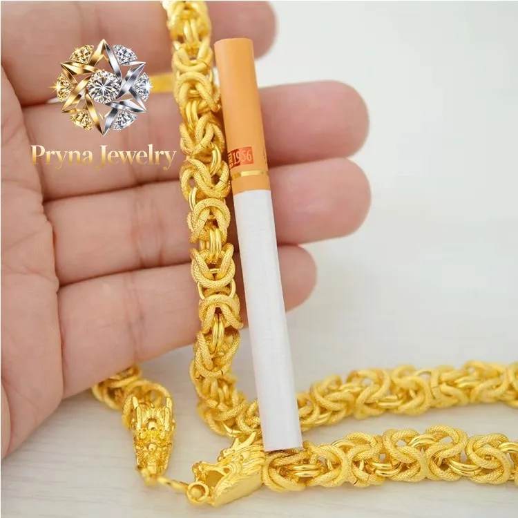 

Pryna Jewelry Textured Dragon Head Man Necklace 24K Gold AU999 - Traditional texture, auspicious dragon, solid gold, ideal for