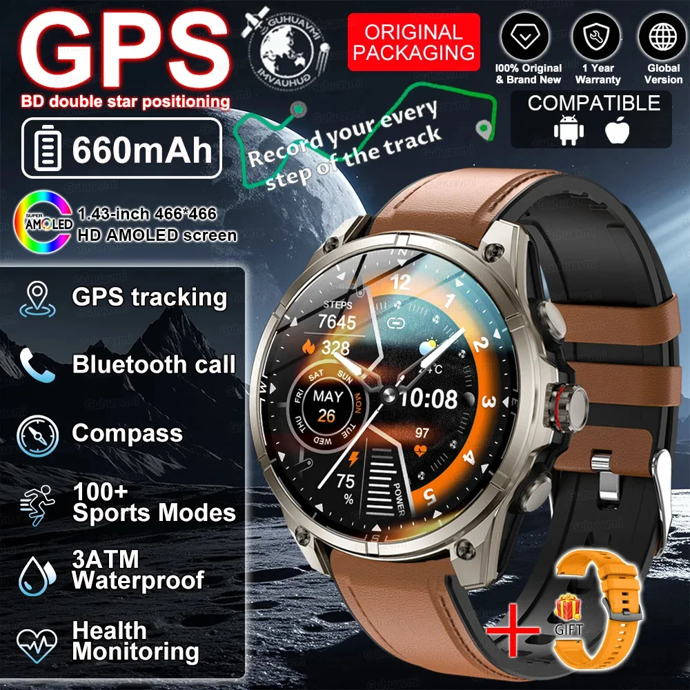 

2026 For Outdoor Sports Smartwatch GPS trackr 10ATM Flashlight 1.43AMOLED Custom dial Call Women Men Fitness Watches Waterproof