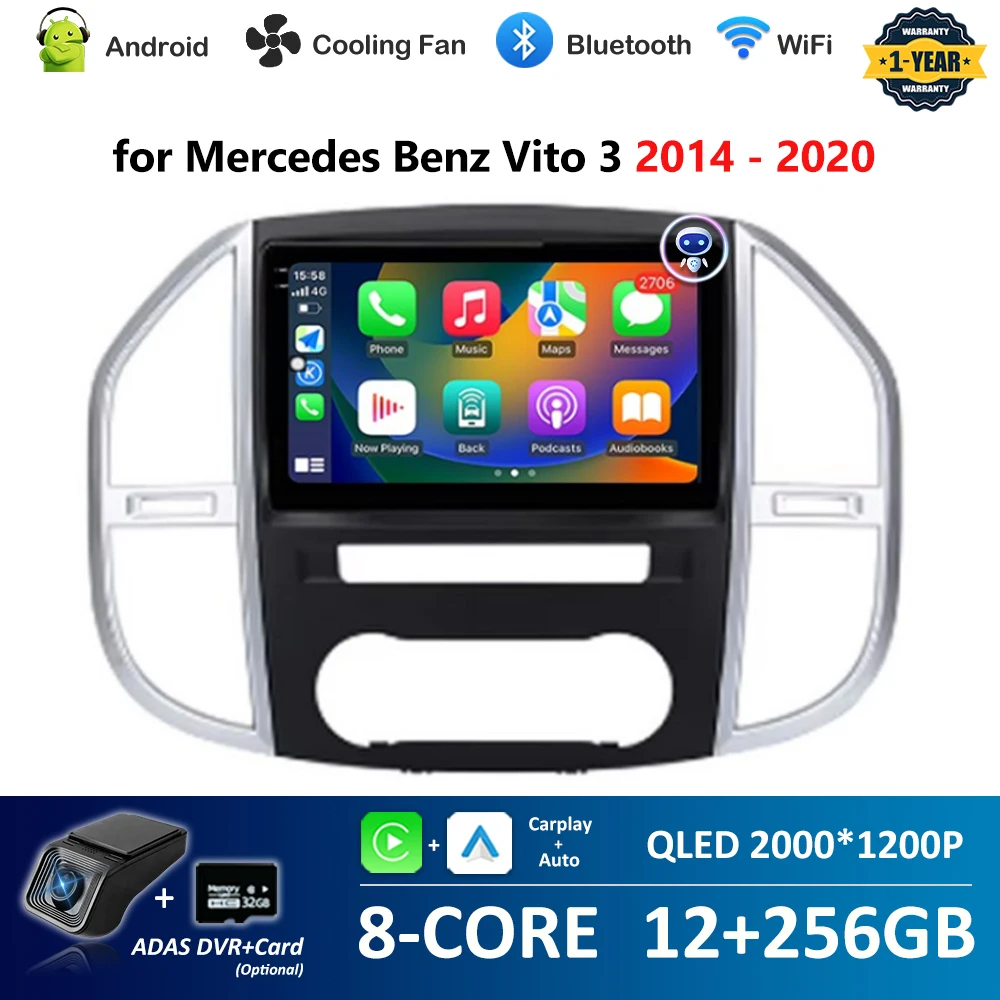 for Mercedes Benz Vito 3 2014 - 2020 Android OS 10.1 '' Car Radio Multimedia Video Player BT 4G GPS Navi WiFi QLED IPS Screen