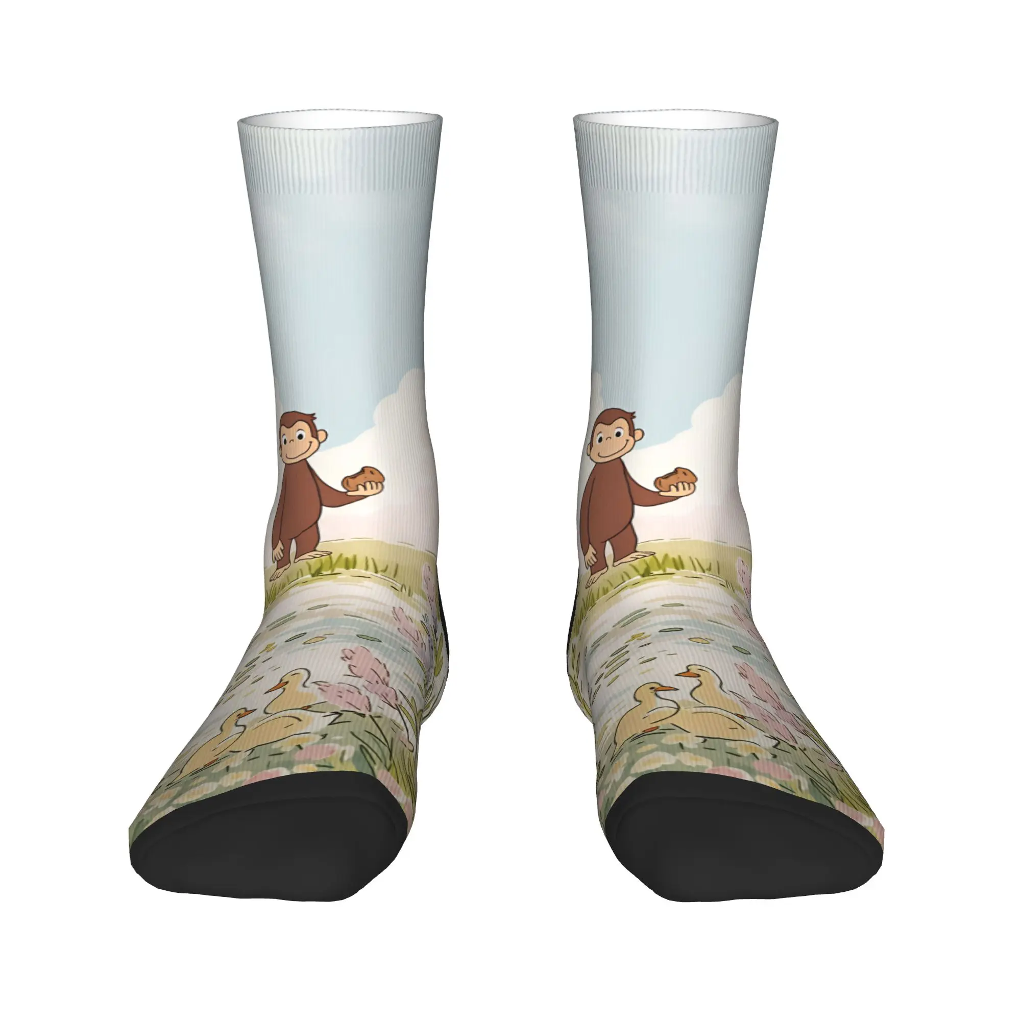 Curious George Monkey Stockings  Pattern Kawaii Socks Winter Anti Skid Socks Women Men Running Warm Soft Socks