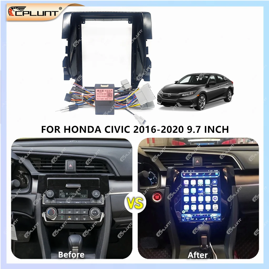 2 Din Car Stereo Radio Frame Fascia Adapter For HONDA CIVIC 2016-2019 9.7 INCH Android DVD Dash Fitting Panel Kit