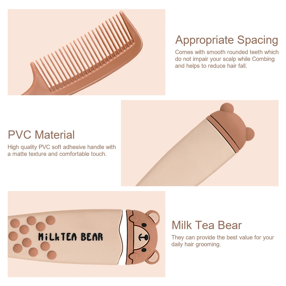 Milktea Bear Hair Comb Smooth Handle Cute Cartoon Maternal Child Daily Care Toddler\'s Head Comb Portable Color Hair Care Comb