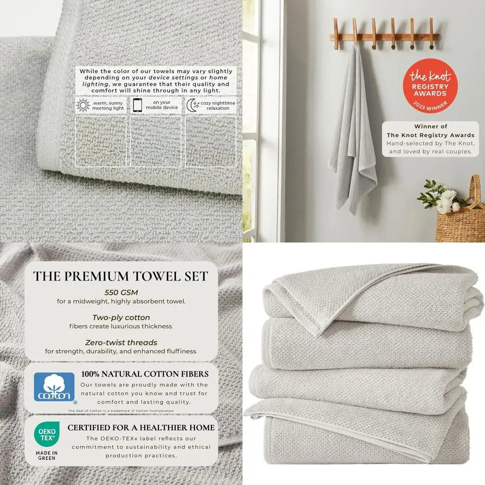 

Набор из 4 хлопковых банных полотенец 54x27 см - мягкие, впитывающие и прочные, для декора ванной комнаты (светло-серый)