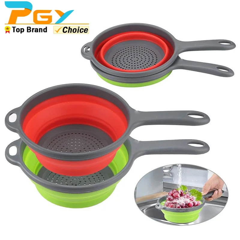 Coador de silicone dobrável, cesta de lavagem de frutas e vegetais com alça, escorredor dobrável, ferramentas de cozinha