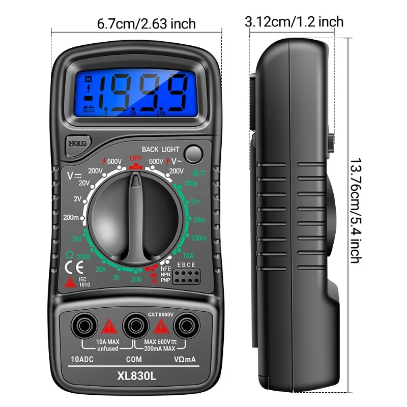 ANENG-multímetro Digital XL830L, medidor de corriente de voltaje de alta precisión, multímetro pequeño portátil inteligente, retención de datos de Transistor